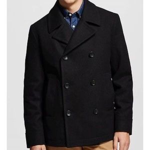 Men's black double-breasted pea coat